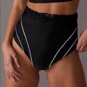 iHeartRaves High Waist Rainbow Reflective Rave Thong Bottoms Size Large (L)